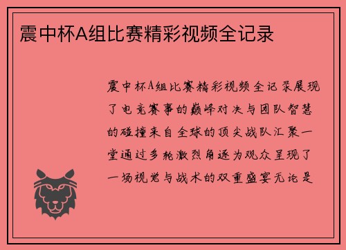 震中杯A组比赛精彩视频全记录
